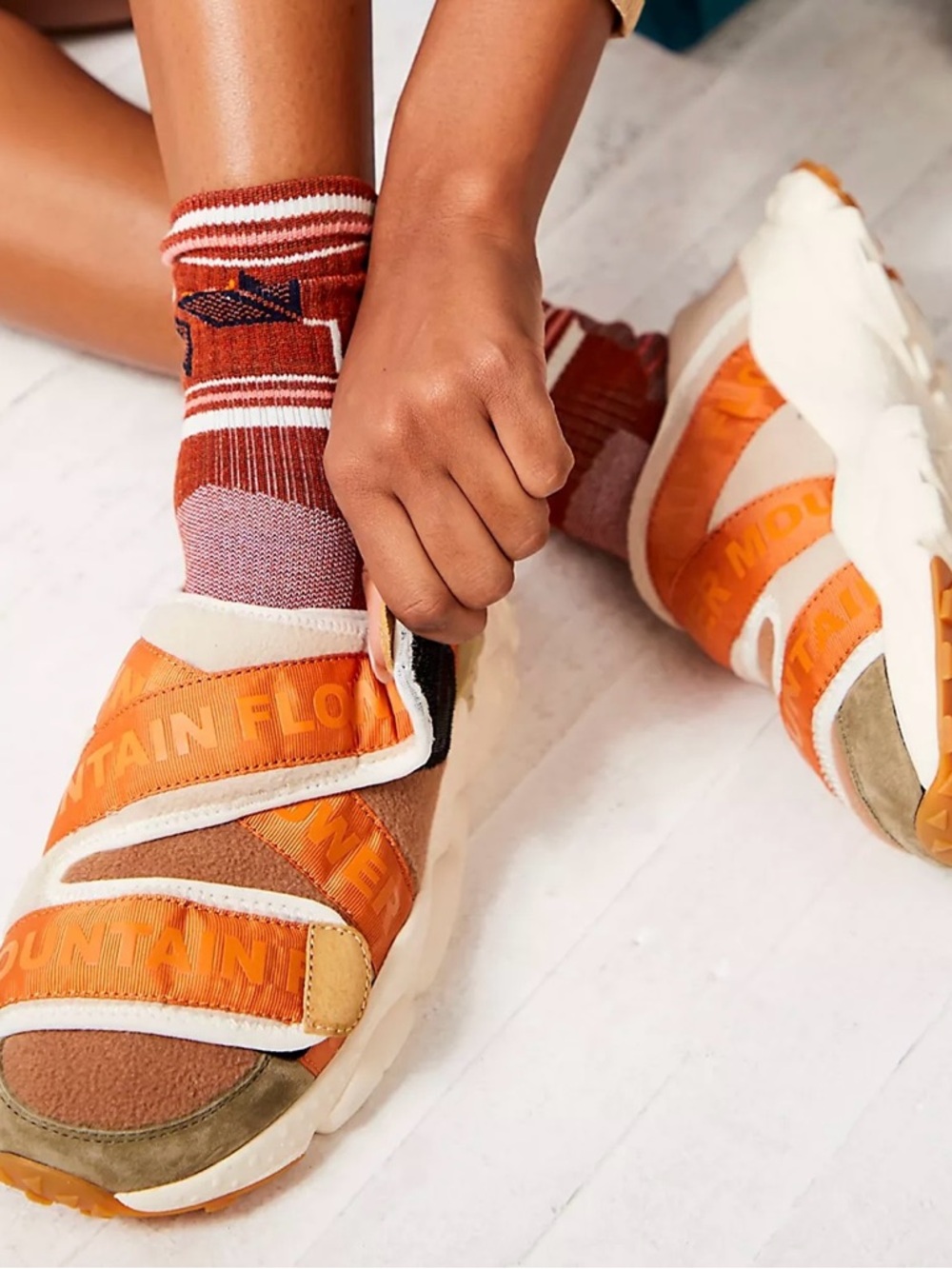 Flower Mountain Free People Orange Natural Arlo Wrap Sneakers New In Box